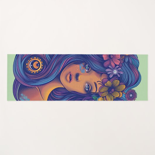 Boho Fantasy Vrouw met Bloemen Haar Yogamat (Voorkant (horizontaal))