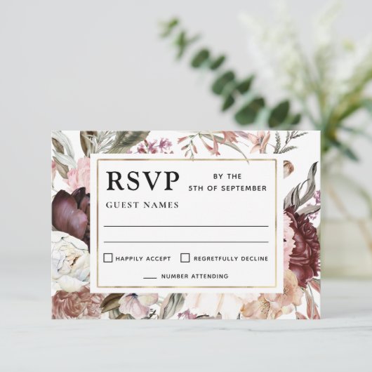 Boho Fantasy Waterverf Floral Wedding RSVP (Staand voorkant)