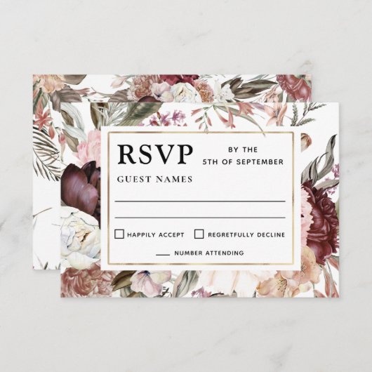 Boho Fantasy Waterverf Floral Wedding RSVP (Voorkant / Achterkant)