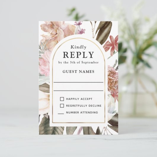 Boho Fantasy Waterverf Floral Wedding RSVP (Staand voorkant)
