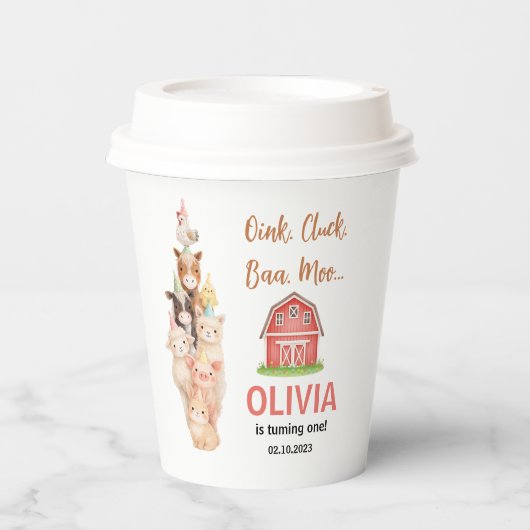 Boho Farm Animal 1st Birthday |Cute Rustic Barnyad Papieren Bekers (Voorkant)