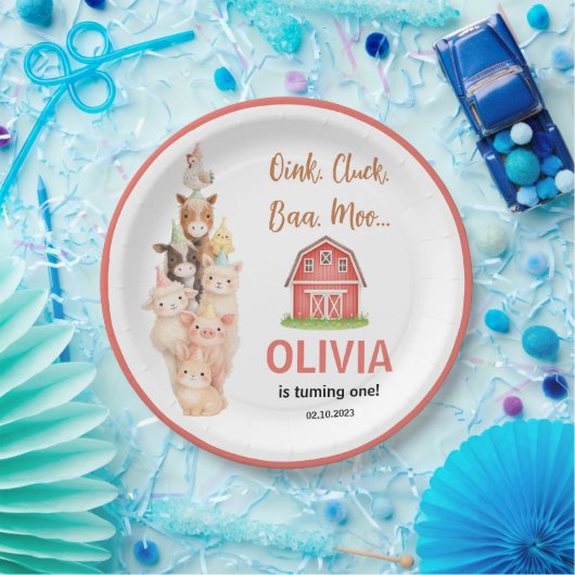Boho Farm Animal 1st Birthday |Cute Rustic Barnyad Papieren Bordje (Feest)