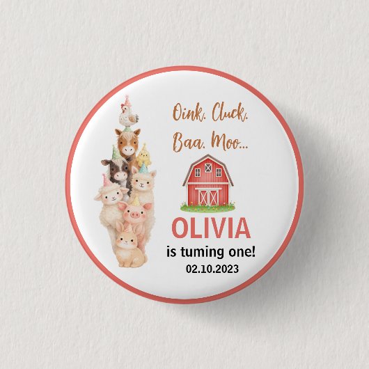 Boho Farm Animal 1st Birthday |Cute Rustic Barnyad Ronde Button 3,2 Cm (Voorkant)