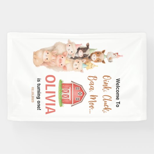 Boho Farm Animal 1st Birthday |Cute Rustic Barnyad Spandoek (Horizontaal)