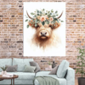 Boho Farmhouse Cow Print with Floral Crown Poster