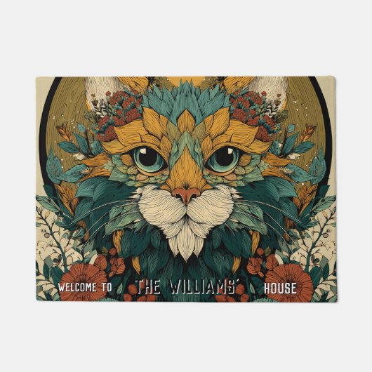 Boho Fatcat Kat Moeder Vader Thuis Flat Inwoning G Deurmat (Voorkant)