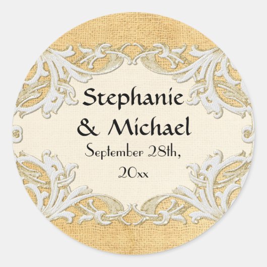 BOHO Faux Burlap in Lace gypsy moderne stijl Ronde Sticker (Voorkant)