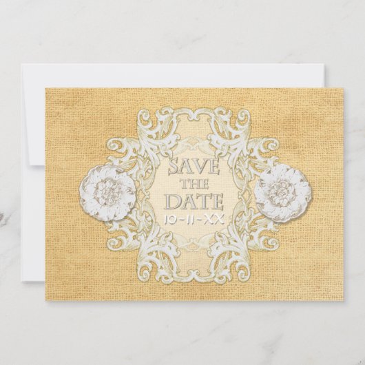 BOHO Faux Burlap in Lace gypsy moderne stijl Save The Date (Achterkant)