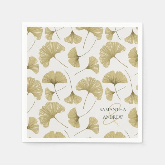 Boho Faux Gold Botanisch Patroon Monogram Servet (Voorkant)