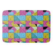 Boho Faux Patchwork Quilt Pink Yellow Blue Badmat (Voorkant)