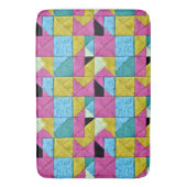 Boho Faux Patchwork Quilt Pink Yellow Blue Badmat (Voorkant Verticaal)