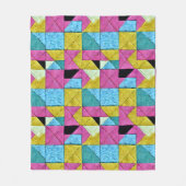 Boho Faux Patchwork Quilt Pink Yellow Blue Fleece Deken (Voorkant)