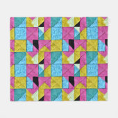 Boho Faux Patchwork Quilt Pink Yellow Blue Fleece Deken (Voorkant (Horizontaal))