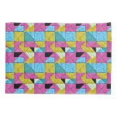 Boho Faux Patchwork Quilt Pink Yellow Blue Kussensloop (Achterkant)