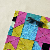 Boho Faux Patchwork Quilt Pink Yellow Blue Strandlaken (In situ)