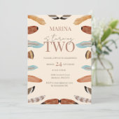 Boho Feather 2e Verjaardag Uitnodiging – Terracott (Staand voorkant)