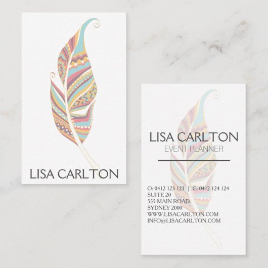 Boho Feather Abstract Visitekaartje (Voorkant / Achterkant)