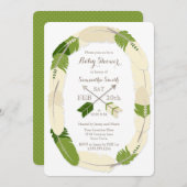 Boho Feather & Arrow Green Baby shower Invitation Kaart (Voorkant / Achterkant)