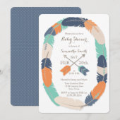 Boho Feather & Arrow Navy Oranje Blauwgroen Baby s Kaart (Voorkant / Achterkant)