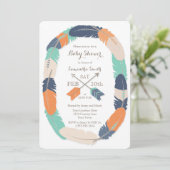 Boho Feather & Arrow Navy Oranje Blauwgroen Baby s Kaart (Staand voorkant)