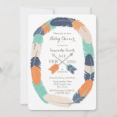 Boho Feather & Arrow Navy Oranje Blauwgroen Baby s Kaart (Voorkant)