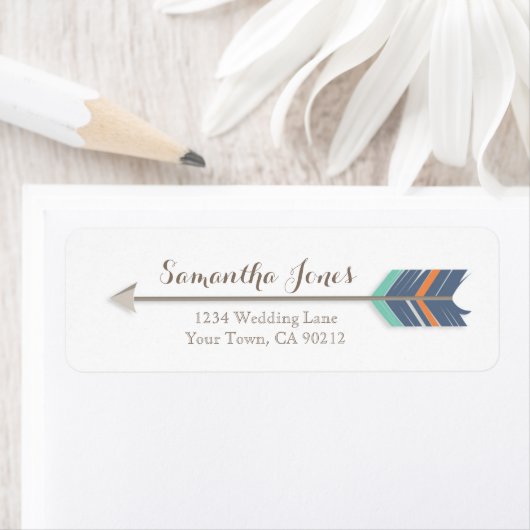 Boho Feather Arrow Navy Sinaasappel Blauwgroen adr Etiket (Insitu)