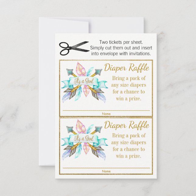 Boho Feather Arrows Tribal Diaper Raffle Tickets (Voorkant)