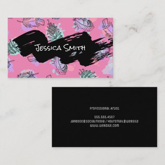 Boho Feather Art Pattern Visitekaartje (Voorkant / Achterkant)