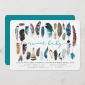 Boho Feather Baby shower Invitation Kaart (Voorkant / Achterkant)