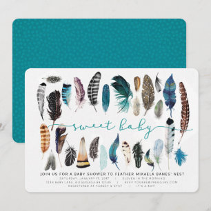 Boho Feather Baby shower Invitation Kaart