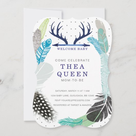 Boho Feather Baby shower Invite Kaart (Voorkant)