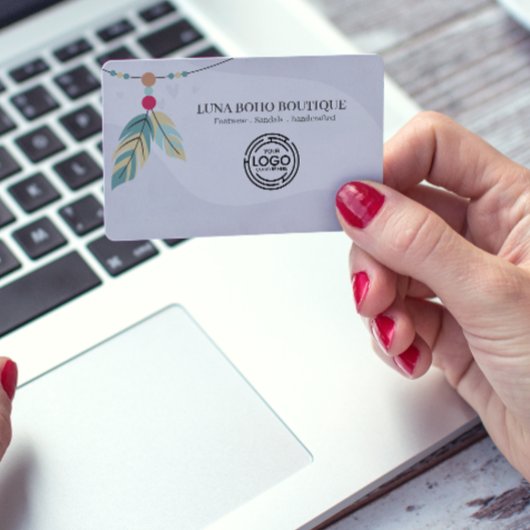 Boho Feather Bead accenten Small Business Branding Visitekaartje