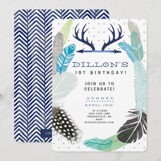 Boho Feather Birthday Uitnodiging (Voorkant / Achterkant)