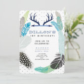 Boho Feather Birthday Uitnodiging (Staand voorkant)