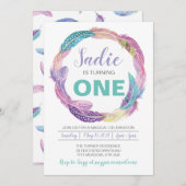 Boho Feather Birthday Uitnodiging (Voorkant / Achterkant)