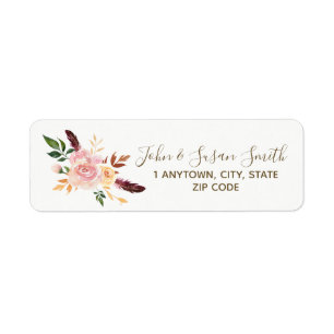 Boho Feather Bloemen Retouradreslabels Etiket