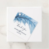 Boho Feather Blue & White Wedding Dank je Bedankjes Labels (In situ)