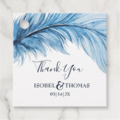 Boho Feather Blue & White Wedding Dank je Bedankjes Labels (Voorkant)