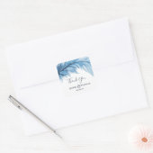 Boho Feather Blue & White Wedding Dank je Vierkante Sticker (Envelop)