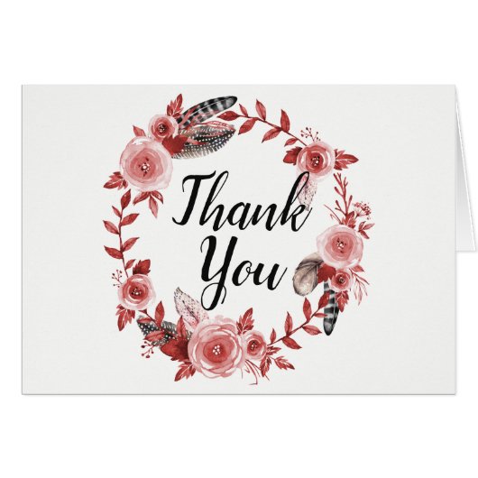 Boho Feather Bourgondië Roos krans bruiloft Bedank (Voorkant Horizontaal)