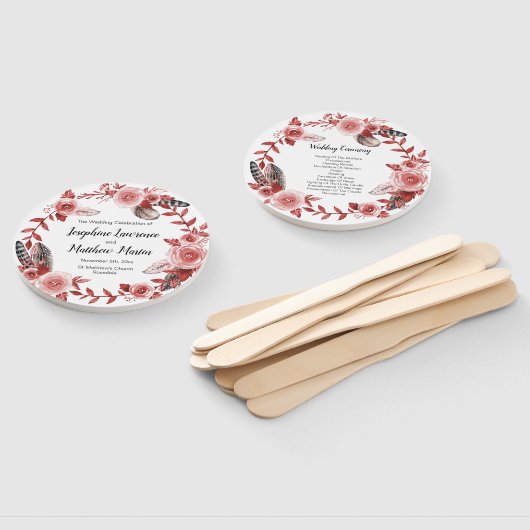 Boho Feather Bourgondië Roos krans bruiloft progra Handwaaier (Niet-gemonteerd)