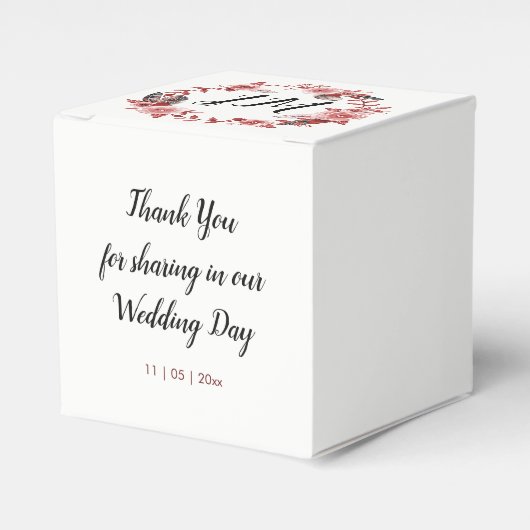 Boho Feather Bourgondië Roos krans monogram Bedankdoosjes (Voorkant Zijde)