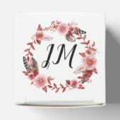 Boho Feather Bourgondië Roos krans monogram Bedankdoosjes (Bovenkant)