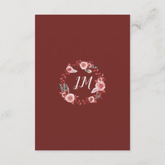 Boho Feather Bourgondië Roos Trouwinformatie Informatiekaartje (Achterkant)