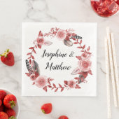 Boho Feather Bourgondië Roos Waterverf krans Servet (Insitu)