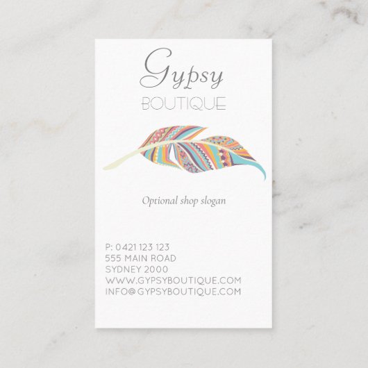 Boho Feather Boutique Visitekaartje (Achterkant)