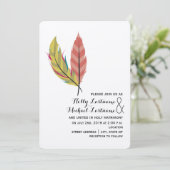 Boho Feather bruiloft uitnodiging (Staand voorkant)