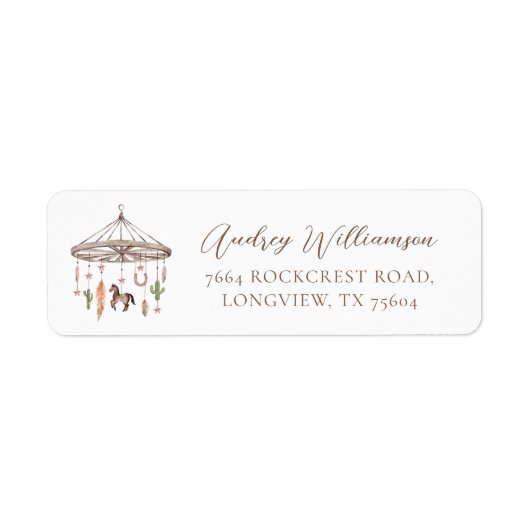 Boho Feather Cowboy Wild Western Baby Mobile Etiket (Voorkant)