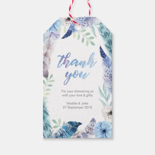 Boho Feather dank u voor labels Cadeaulabel (Voorkant)