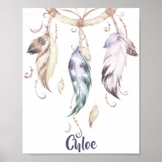 Boho Feather Dream Catcher Wall Art Poster
